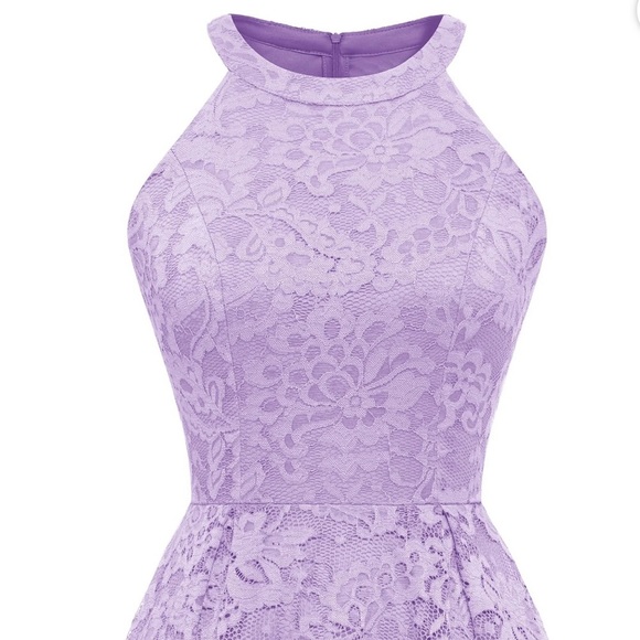 Purple Asymmetrical Sundress with Halter Neckline for Wedding Guest - Picture 9 of 16